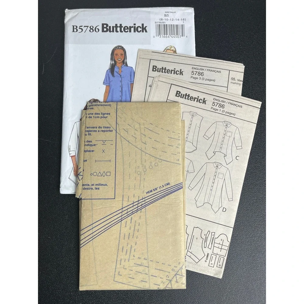 00351 - Butterick‎ B5786 Misses' Loose Fitting Shirtdress Sewing Pattern Size B5